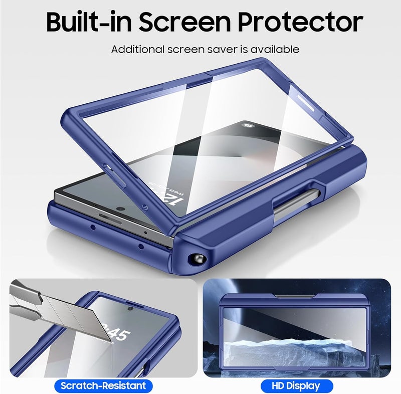 BSNRM for Samsung Galaxy Z Fold 6 Case with Card Holder RFID Blocking & S Pen Holder& Slide Camera Cover& Hinge Protection& Full-Body Rugged Shockproof Wallet Case for Galaxy Z fold 6,Sapphire Blue - Image 5